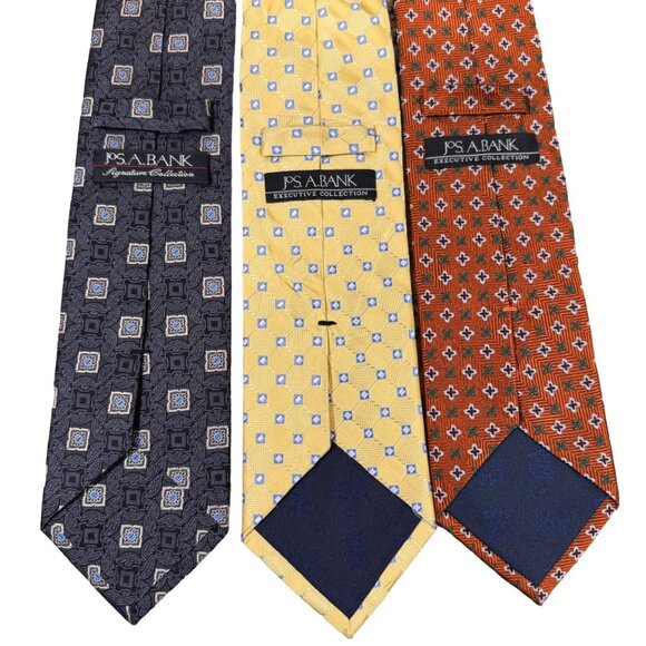 3 X JoS A Bank Executive & Signature Collection Tie Gray Yellow Rust Foulard Geo - Picture 1 of 7